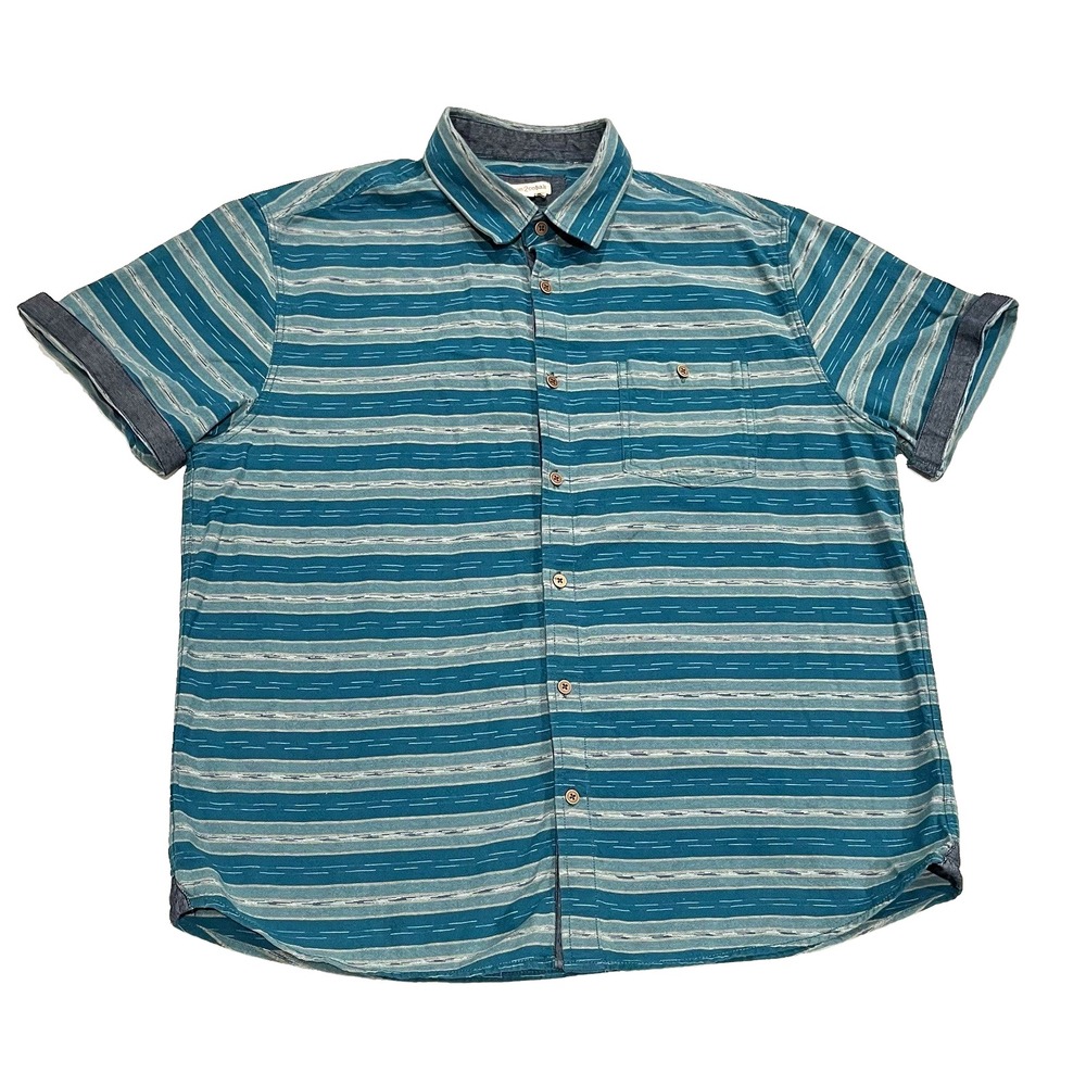 Carbon2Cobalt Polo Shirt Multicolor Striped Short Sleeve Button Up Golf Cotton L